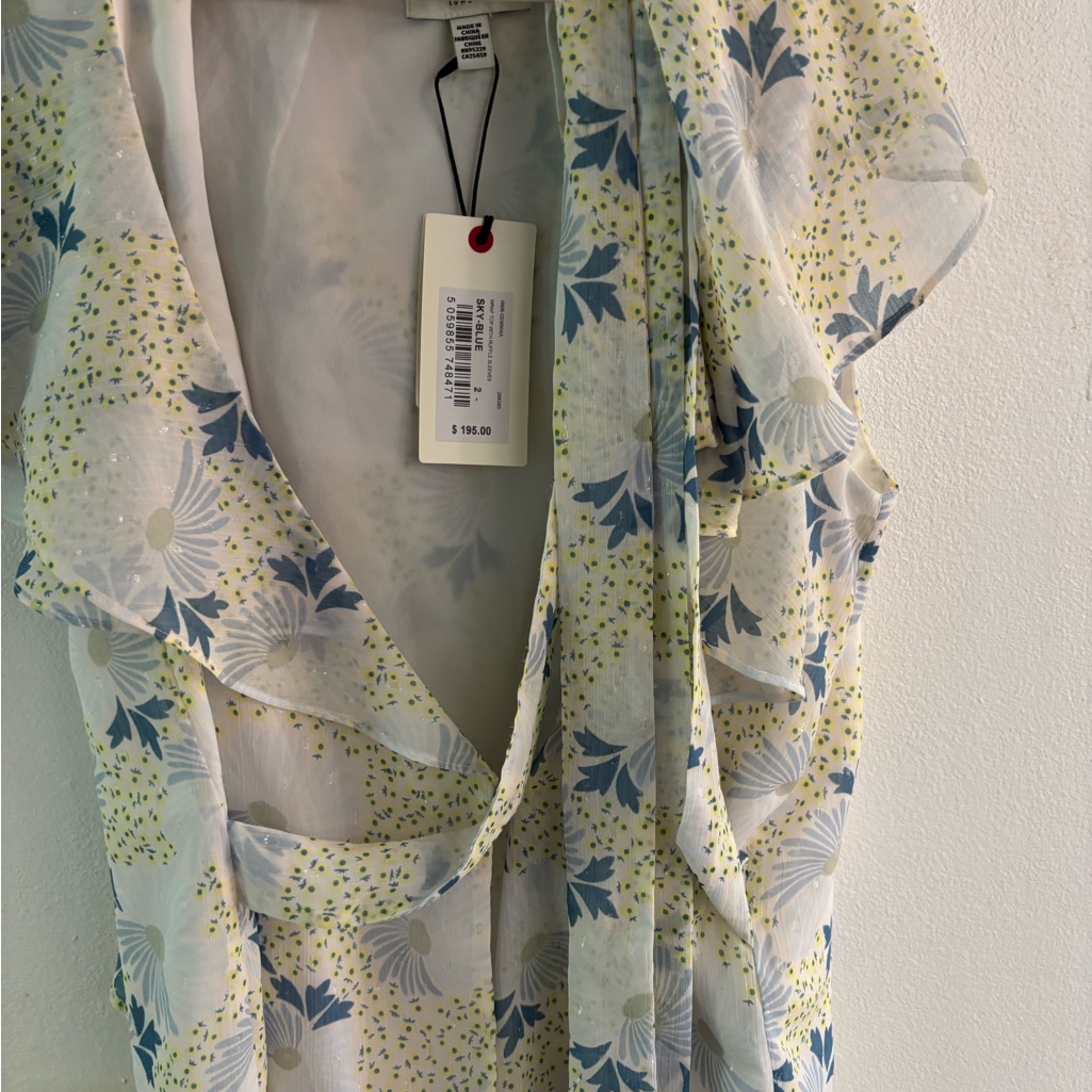 Floral Ruffle Dress In Blue And Yellow
